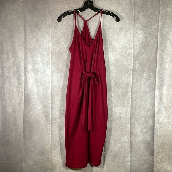 SHEIN Midi Berry Red V-Neck Tank Dress Front Tie | Size Medium - Picture 1 of 14